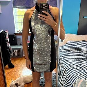 Elegant Black and Silver Sequin Imitation Dress